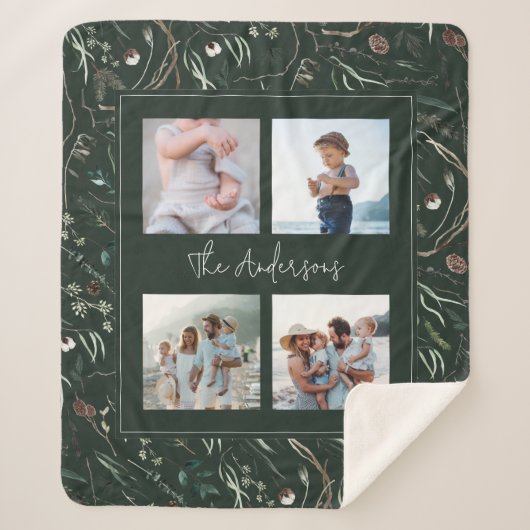 Groene moderne elegante waterverf botanische 4 fot sherpa deken (Voorkant)