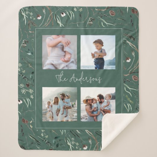 Groene moderne elegante waterverf botanische 4 fot sherpa deken (Voorkant)