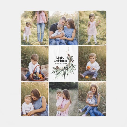 Groene moderne elegante waterverf botanische 8 fot fleece deken (Voorkant)