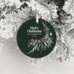 Groene moderne elegante waterverf botanische keram keramisch ornament<br><div class="desc">Donkergroene,  moderne elegante roestachtige waterverf droogde botanische florale gedempte kleuren voor kerstfeestversiering.</div>