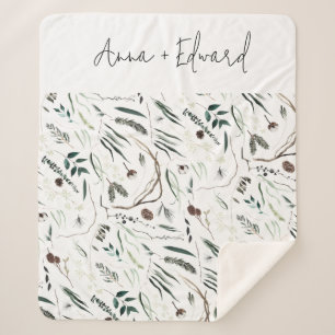 Groene, moderne elegante waterverf botanische rust sherpa deken