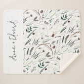 Groene, moderne elegante waterverf botanische rust sherpa deken (Voorkant (horizontaal))