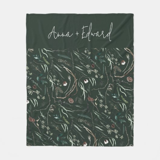 Groene moderne elegante waterverf botanische rusti fleece deken (Voorkant)