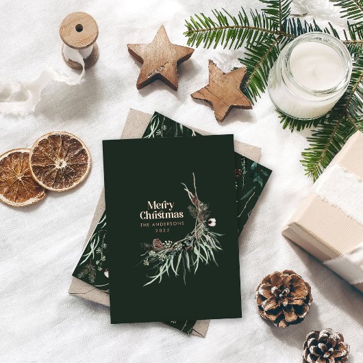 Groene moderne elegante waterverf botanische rusti folie feestdagenkaart