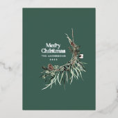 Groene moderne elegante waterverf botanische rusti folie feestdagenkaart (Voorkant)