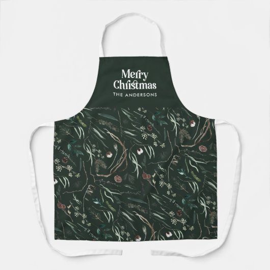 Groene moderne elegante waterverf botanische rusti schort (Voorkant)