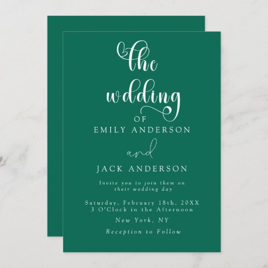 Groene moderne elegantie Chic bruiloft uitnodiging (Voorkant / Achterkant)