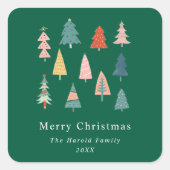 Groene moderne en eenvoudige elegante kerstbomen vierkante sticker (Voorkant)