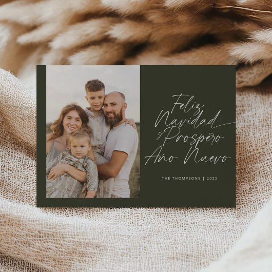 Groene moderne Feliz Navidad Script Kerstmis Feestdagenkaart