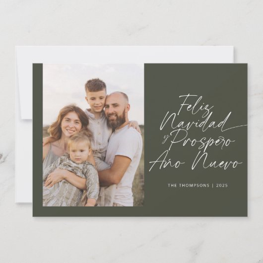 Groene moderne Feliz Navidad Script Kerstmis Feestdagenkaart (Voorkant)