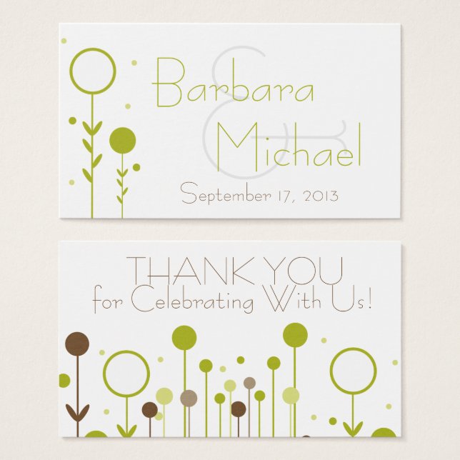 Groene moderne Floral Dot Simple Wedding for Label Visitekaartjes (Voorkant /achterkant)