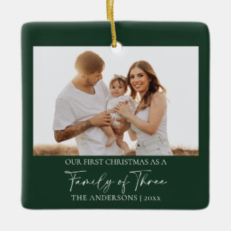 Groene Moderne Foto Eerste Kerstmis Familie van Dr Keramisch Ornament