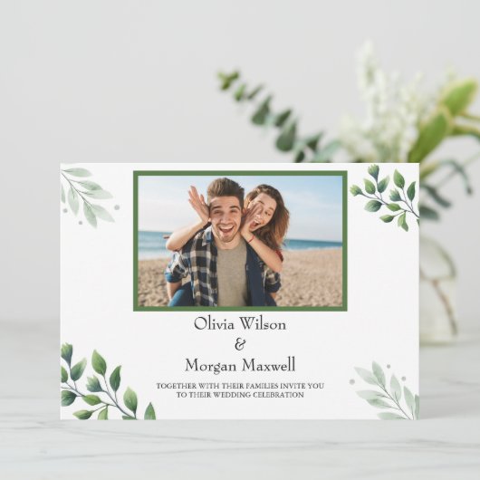Groene Moderne Foto Save The Date Uitnodiging (Staand voorkant)