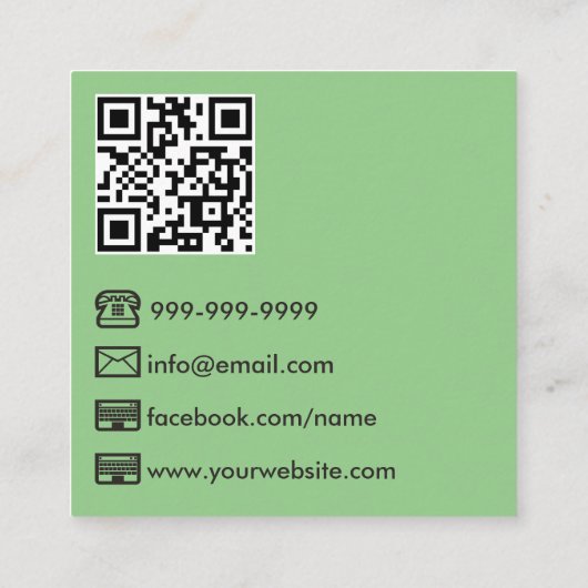 Groene moderne fotograaf QR-code Vierkante Visitekaartje (Achterkant)