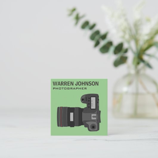 Groene moderne fotograaf QR-code Vierkante Visitekaartje (Staand voorkant)