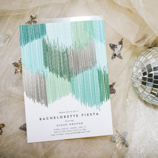 Groene Moderne Fringe Bachelorette Party Uitnodigi Save The Date