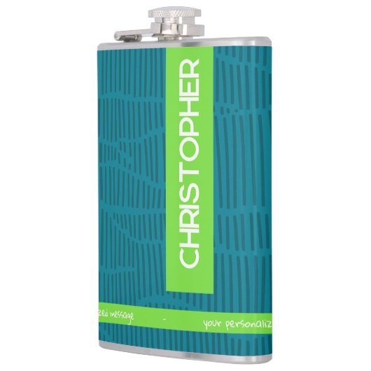 Groene moderne gepersonaliseerde naam heupfles (Links)