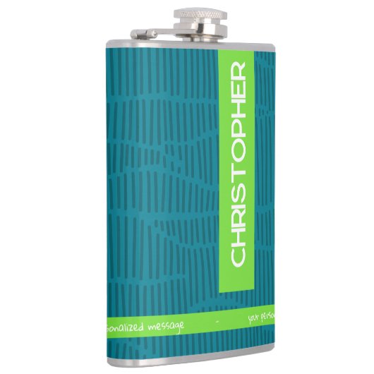 Groene moderne gepersonaliseerde naam heupfles (Rechts)