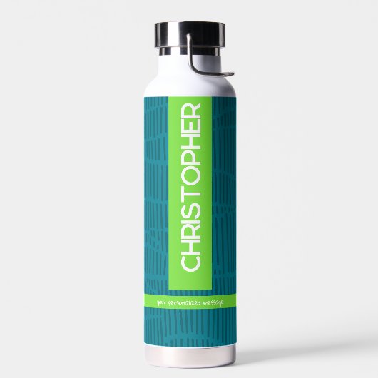 Groene moderne gepersonaliseerde naam waterfles (Links)