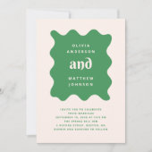 Groene Moderne Golvende Trouw | Speelse QR-code Kaart (Voorkant)