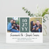Groene moderne grote datum met foto's sparen de Da Save The Date (Staand voorkant)