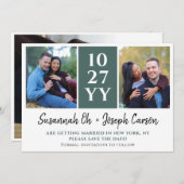 Groene moderne grote datum met foto's sparen de Da Save The Date (Voorkant / Achterkant)