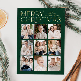Groene moderne kerst 9 foto collage folie feestdagenkaart