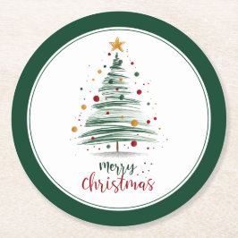 Groene moderne kerstboom ronde kartonnen onderzetter