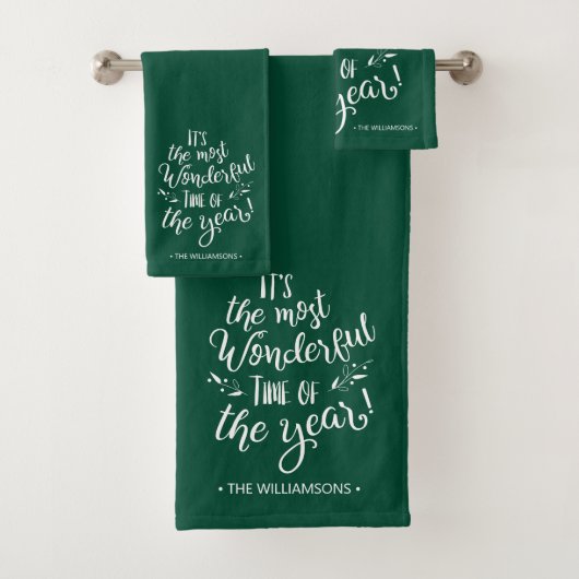 Groene moderne kersttypografie gepersonaliseerd bad handdoek (Insitu)