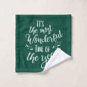 Groene moderne kersttypografie gepersonaliseerd bad handdoek (Wasdoekje)