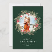Groene moderne krans Een foto Vrolijk Kerstfeest Feestdagenkaart (Voorkant)