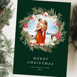 Groene moderne krans Een foto Vrolijk Kerstfeest Feestdagenkaart