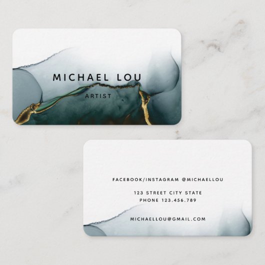 Groene moderne kunst Vloeibare Waterverf Visitekaa Visitekaartje (Voorkant / Achterkant)