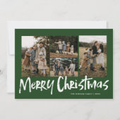Groene moderne lettering vier foto's vrolijk kerst feestdagenkaart (Voorkant)