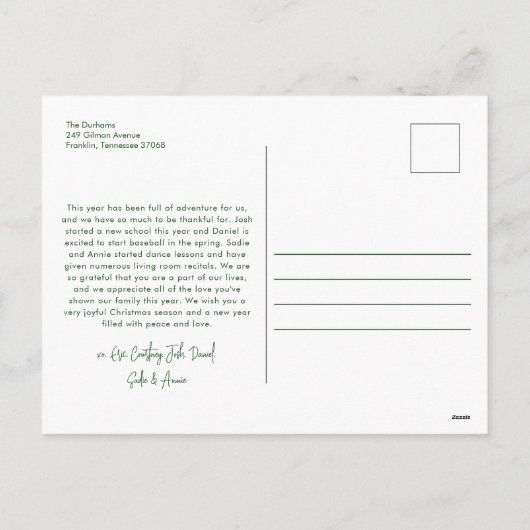 Groene Moderne Lettering Vijf Foto Gelukkig Feestdagenkaart (Achterkant)