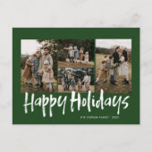 Groene Moderne Lettering Vijf Foto Gelukkig Feestdagenkaart (Voorkant)