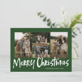 Groene Moderne Lettering Vijf foto Vrolijk Kerstfe Feestdagenkaart (Staand voorkant)