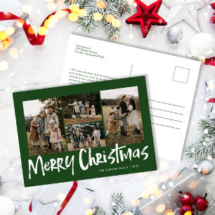 Groene Moderne Lettering Vijf foto Vrolijk Kerstfe Feestdagenkaart