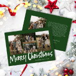 Groene Moderne Lettering Vijf foto Vrolijk Kerstfe Feestdagenkaart<br><div class="desc">Green Modern Lettering Five Photo Merry Christmas Holiday Kaart heeft vier foto's op de voorkant,  en een andere foto op de achterkant met ruimte voor uw langere bericht.</div>