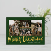 Groene Moderne Lettering Vijf foto Vrolijk Kerstfe Folie Feestdagenkaart (Staand Voorkant)