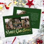 Groene Moderne Lettering Vijf foto Vrolijk Kerstfe Folie Feestdagenkaart<br><div class="desc">Green Modern Lettering Five Photo Merry Christmas Folie Holiday Kaart beschikt over vier foto's op de voorkant met echte folie details,  en een andere foto op de achterkant met ruimte voor uw langere bericht.</div>
