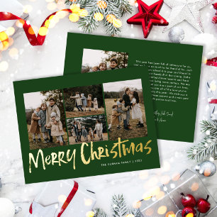 Groene Moderne Lettering Vijf foto Vrolijk Kerstfe Folie Feestdagenkaart