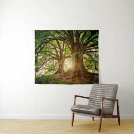Groene moderne milieudag - Twee bruine bomen Wandkleed