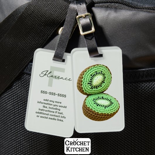 Groene Moderne Minimaal Gehaakte Kiwi Naam Info Bagagelabel