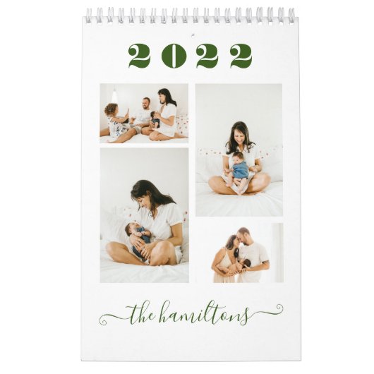 Groene Moderne Minimale Familie Foto nieuwjaar Kalender (Hoes)