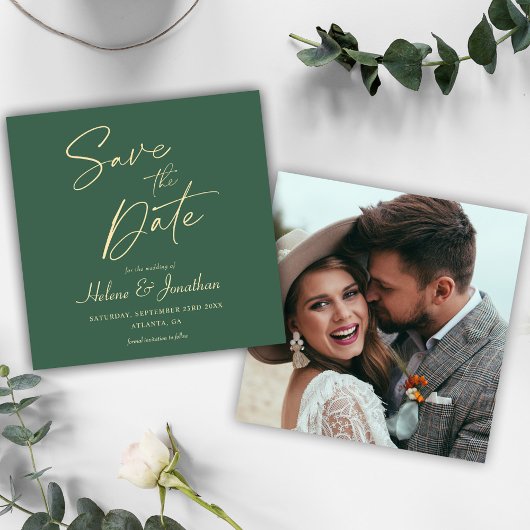 Groene moderne minimalistische elegante foto save the date
