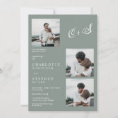 Groene moderne, minimalistische initialen fotobrui kaart (Voorkant)