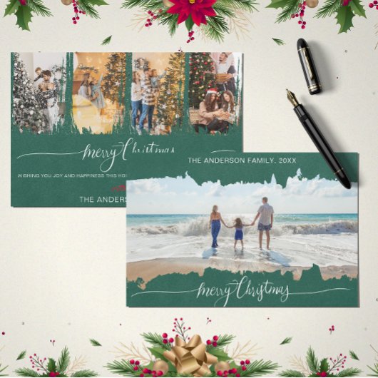 Groene Moderne Minimalistische Kerstmis Collage Fo Kaart