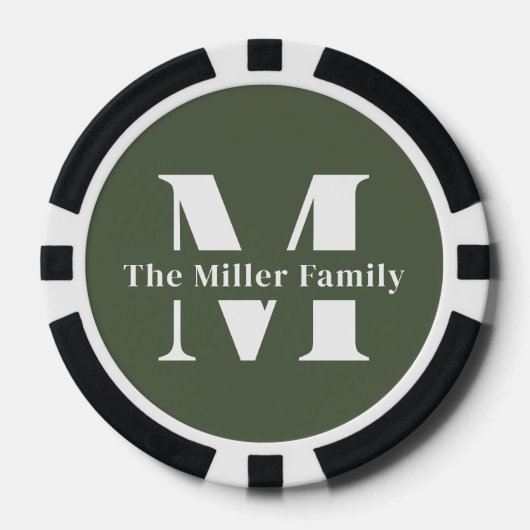 Groene Moderne Monogram Familie Poker Chips (Voorkant)