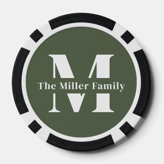 Groene Moderne Monogram Familie Poker Chips (Achterkant)
